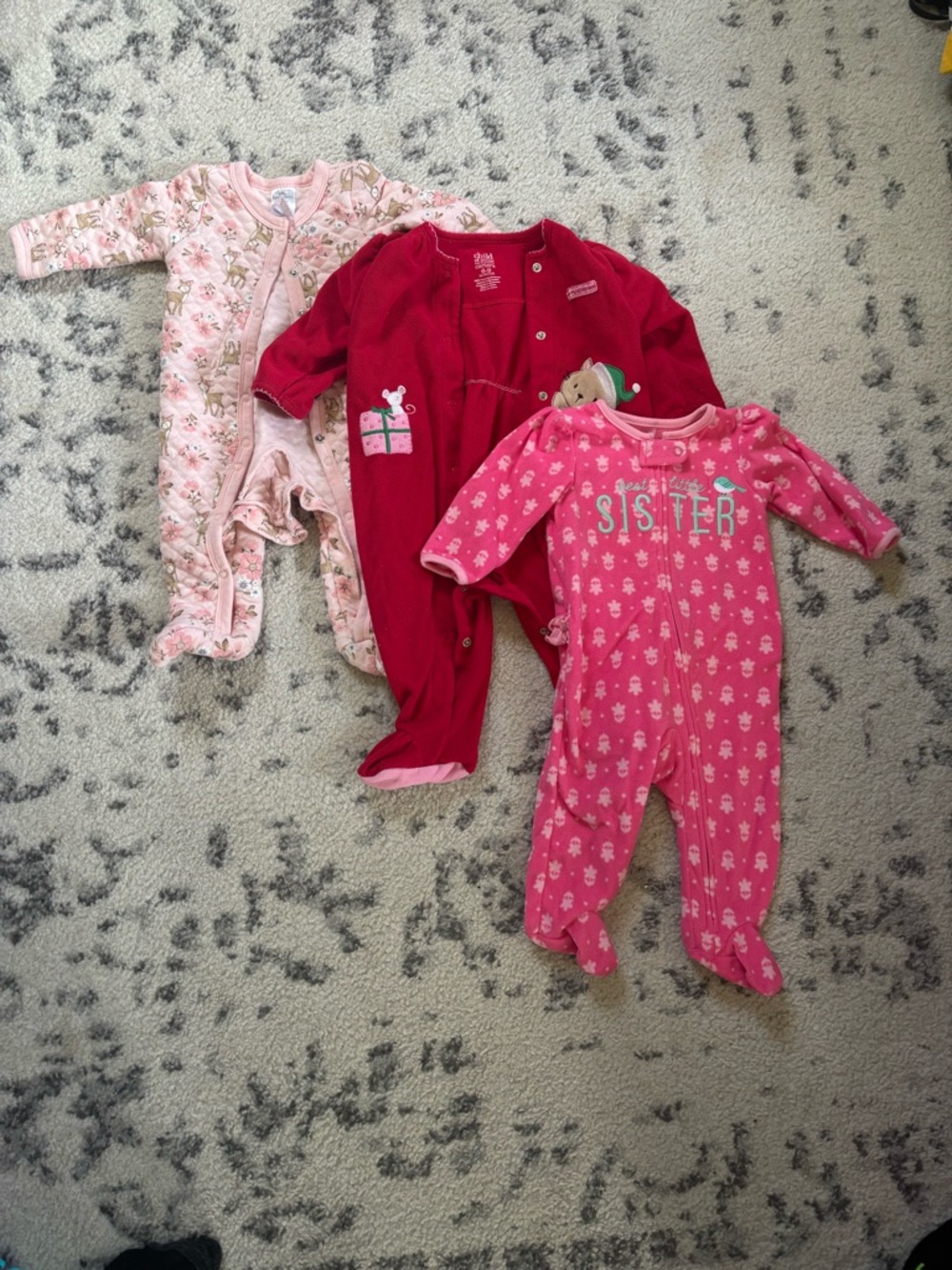 Child of Mine Girls Pink & Red Footie Sleepers - 3 Pack